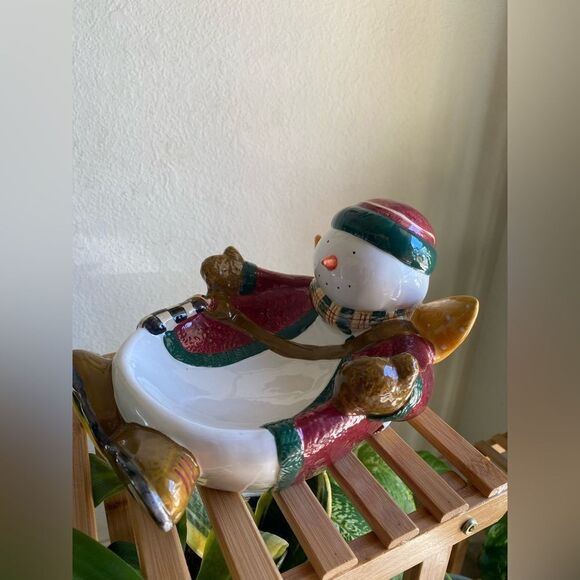 Debbie Mumm Snow Angel 3D Dish Snowman Candy Bowl, Vintage Debbie Mumm by Sakura - Picture 1 of 7